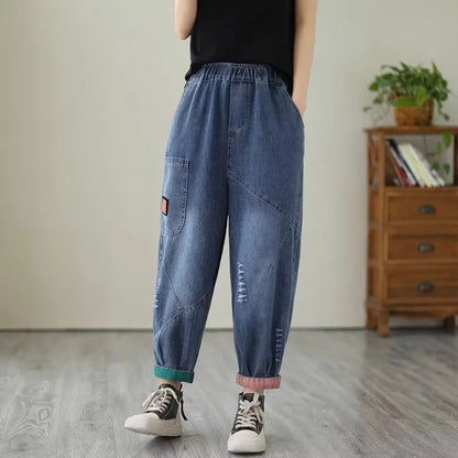 Loose Harlan Jeans Women's Denim Pants Middle-Aged Mom Trendy plus Size Carrot Shape High Waist Cotton Stretch Fabric All Sea...