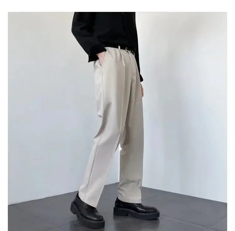 2024 Spring Autumn Men's Fashionable White Korean Style Casual Pants Street Draped Straight Loose Suit Casual Trousers Male