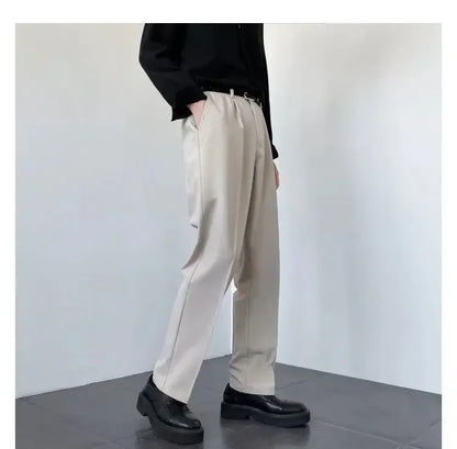 2024 Spring Autumn Men's Fashionable White Korean Style Casual Pants Street Draped Straight Loose Suit Casual Trousers Male