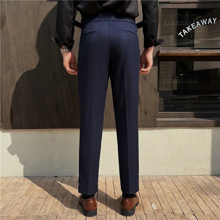 2025 New Naples High Waist Mens Suit Pants Double-Blade Gurkha Chino Slim Fit Trousers Fashion Men Wedding Party Casual Pant
