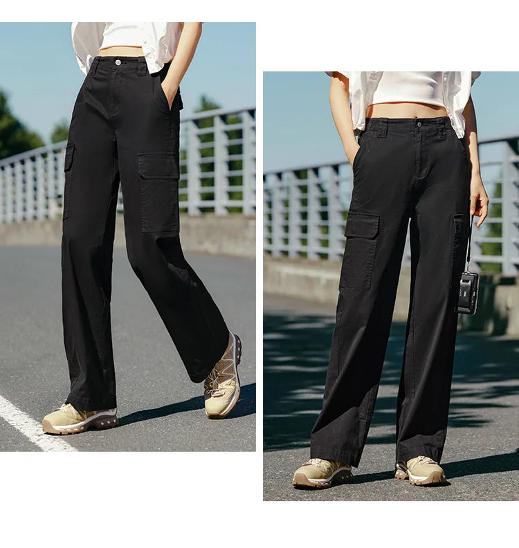 Women Pants Urban Workwear Cargo Wide Leg Loose Straight Casual Style Slim Street Daily Trousers 2026 Autumn