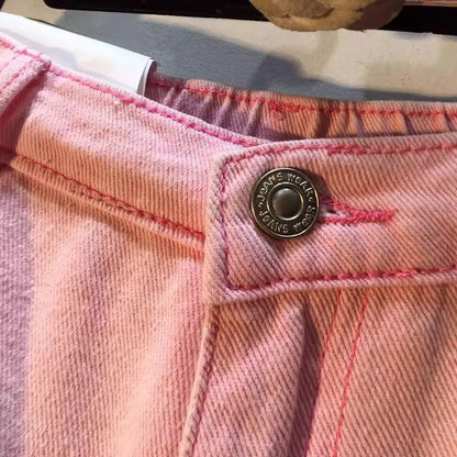 2026 Summer New Embroidery Letter High Waist Cargo Pocket Denim Shorts Women
