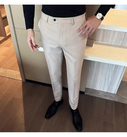 2024 Spring Autumn Fashion Business Casual Pants Men's Straight Leg Slim Fit Suit Pants Formal Office Social Wedding Dress Pants