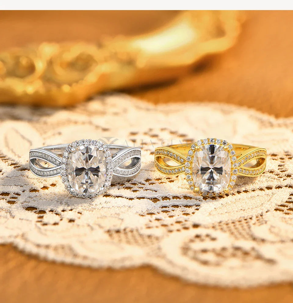 Cushion Cut 2ct Moissanite Engagement Rings Women S925 Silver 18K Gold Split Shank Wedding Band Luxury Jewelry for Her