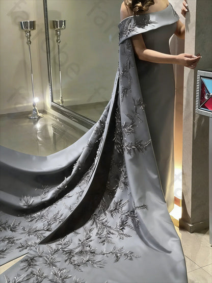 Customized Ankle Length Sheath Evening Party Gowns Women Beaded Applique Long Wrap Prom Dresses Zipper Back Vestidos Des