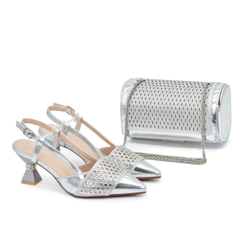 Latest Designer Shoe and Bag Sets From Italy Wedding Shoes for Women Bride African Shoes and Bags Matching Set with Rhinestone