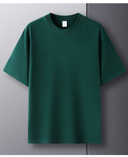 High quality 100% cotton short sleeve men's T-shirt summer round neck loose casual solid color plus size breathable top women