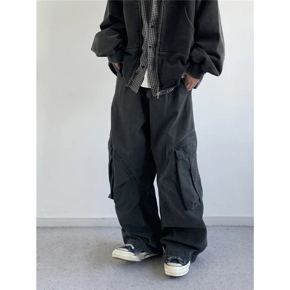 Vintage Streetwear Multi Pocket Cargo Pants Unisex Loose Straight Fit High Quality Trendy Japanese Style Trousers For Men Women
