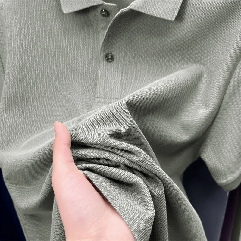 Men's Cotton100% High End Brand Lapel Polo Shirt Summer New Solid Color Print Short Sleeve T-Shirt Casual Breathe Men's Clothing