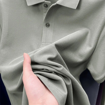 Men's Cotton100% High End Brand Lapel Polo Shirt Summer New Solid Color Print Short Sleeve T-Shirt Casual Breathe Men's Clothing