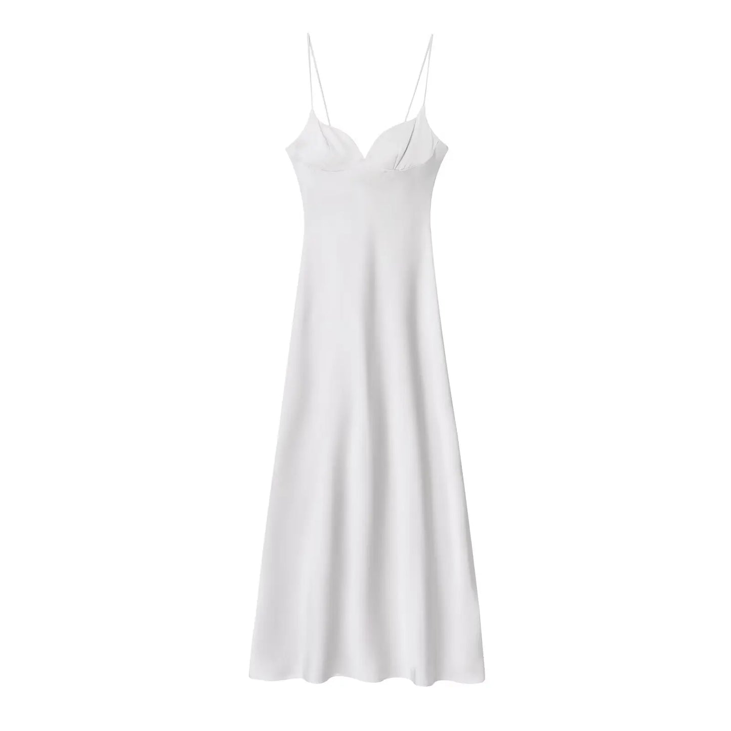 2025 Women Red V-Neck Holiday Style Satin Texture Long Dress Sleeveless Summer Women's Back Zipper Fashion Sling Dresses