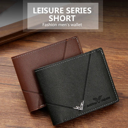 Lychee Texture Leather Card Clip Short Men'S Coin Purse Wallet Business-Style Cash Money Purse Multi Patchwork Card Slot Holder