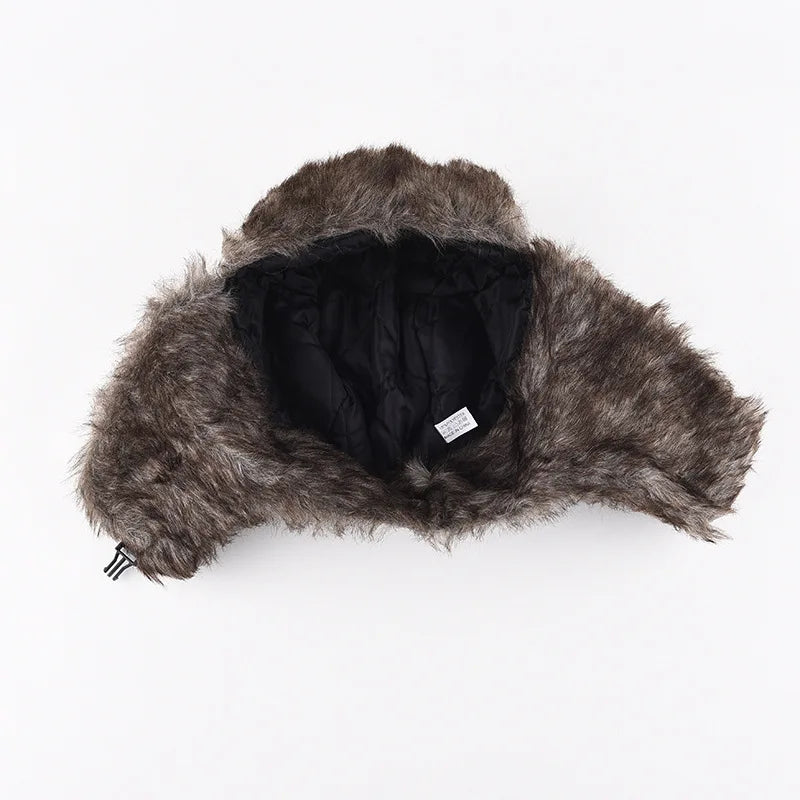 Men's Warm Soldier Hat Winter Pilot Patrolman Earmuffs Polyester Fiber Warm Russian Ski Hat Windproof Cold Pilot Hats