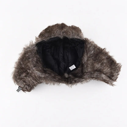 Men's Warm Soldier Hat Winter Pilot Patrolman Earmuffs Polyester Fiber Warm Russian Ski Hat Windproof Cold Pilot Hats