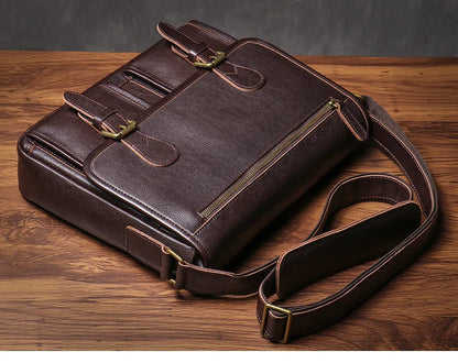 Vintage Crazy Horse Leather Messenger Bag Men's Genuine Luxury Sling Shoulder Bag Office Briefcase Crossbody 12.9 Inch Ipad