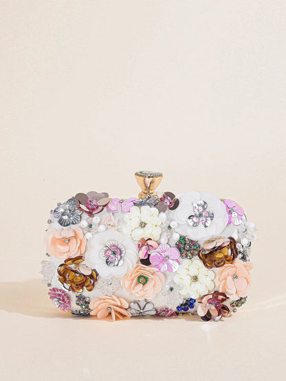 I PC Black Elegant Floral Beaded Clutch, classic Banquet Purse,Women's Fashion Evening Bag Foren Wedding Party Prom