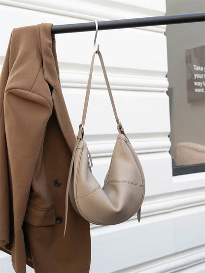 Slouchy Genuine Leather Hobo Bags For Women Luxury Cowhide Soft Crescent Shoulder Bag Crossbody Work Purses Handbags