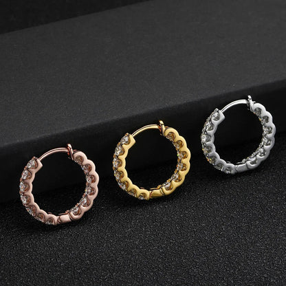 100% 925 Sterling Silver 3mm Real Moissanite Hoop Earrings For Men Women 2023 Trending Luxury Wedding Party Fine Jewelry
