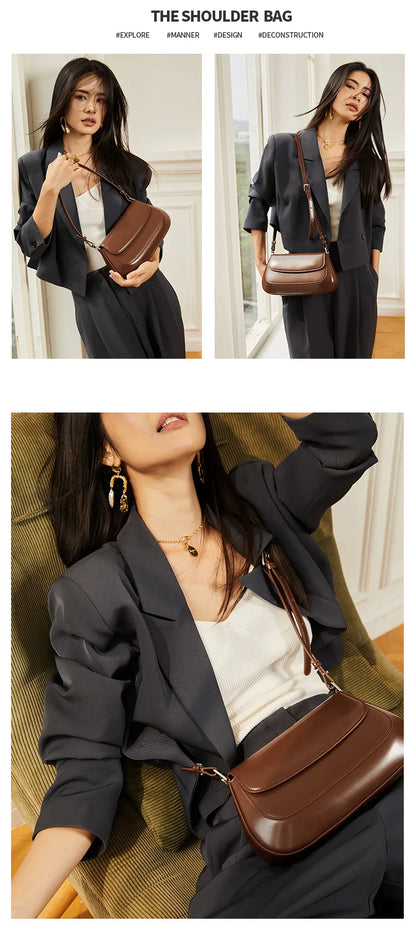 crossbody bags underarm cowhide Genuine leather handbags women vintage shoulder bag female luxury bags womens high quality 2026