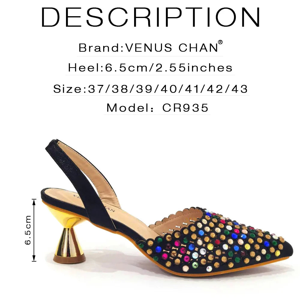 2023 New INS High-Heeled Pointed Toe Wedding Shoes Colorful Full Diamond Design Shoe and Bag Set for Nigeria Party