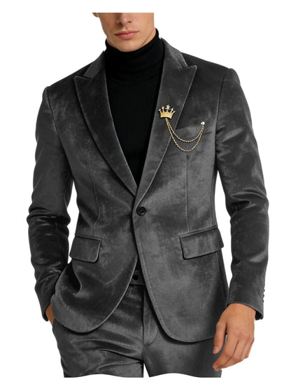 Men's Teal Velvet Blazer 1 Button Single Breasted Slim Fit Formal Wedding Party Suit Jacket