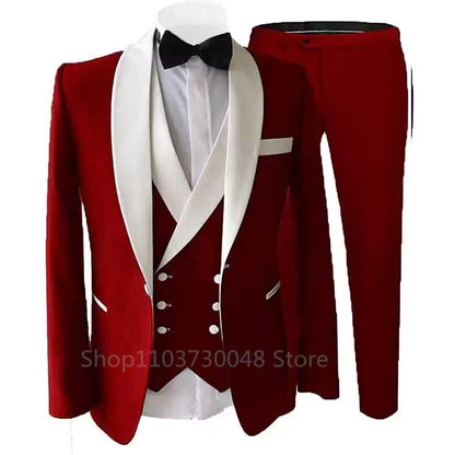 3 Piece Suits for Men Slim Fit Groom Wedding Tuxedos Shawl Lapel Jacket Business Formal Party Blazer Vest Pants Costume Homme