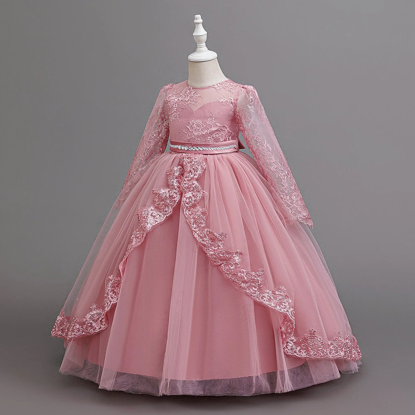 Long Sleeve Baptism Bridesmaids Party Girl Dresses Tulle Wedding Costumes Elegant Flower Princess Dress Girls Birthday Prom Gown