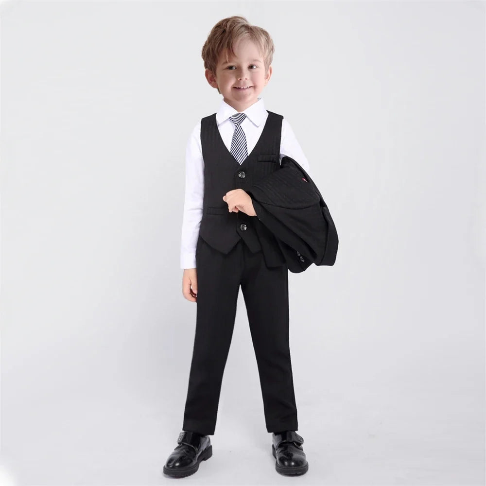 Handsome Kids Slim Fit Suits For Wedding Party Classic Boys Suit Set 4 Pieces School Graduation Ceremony Piano Performance