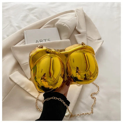 Party Purse Chest Shape PVC Bag For Women 2025 Mini Crossbody Bag Metal Chain Shoulder Bag Luxury Gold Silvery Lipstick Pouch