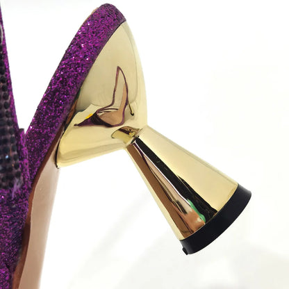 Italian Pointed Toe Wedding Shoes Gold Color Summer Sandal for Women 2023 High Heels Rhinestone Shoe and Bag Set