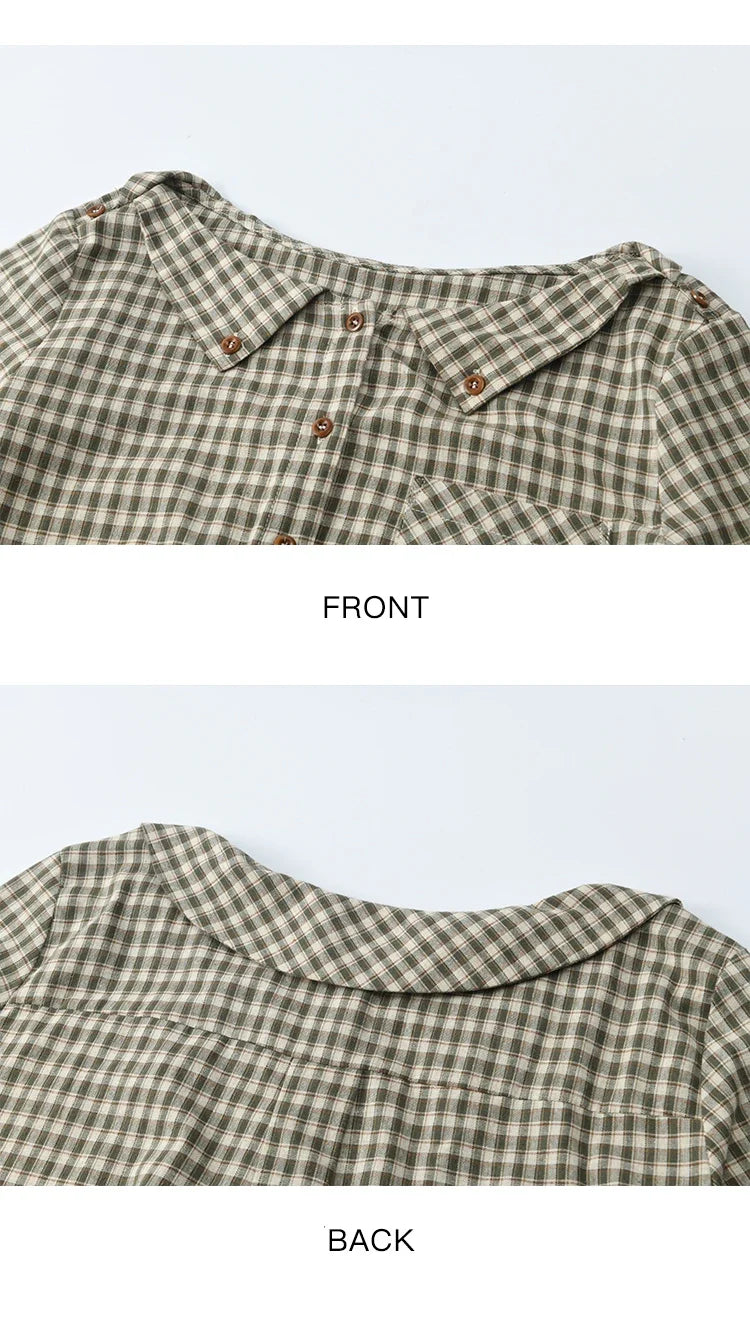Women's Casual Shirts Cotton Autumn Side Slit Pockets Plaid Shirts Commute  Elegant Chic Woman Top with Belt MXE44X2469