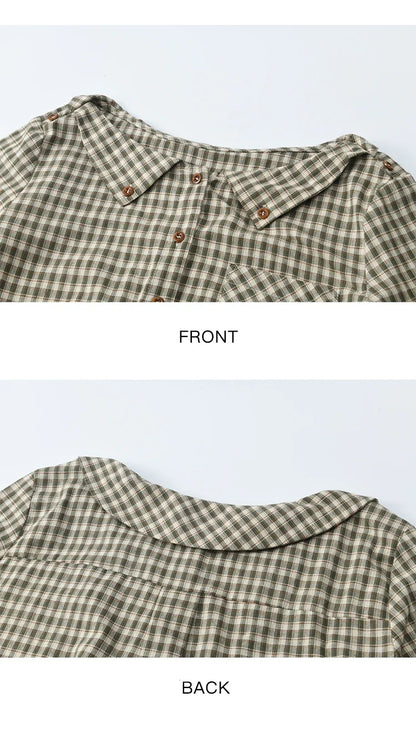 Women's Casual Shirts Cotton Autumn Side Slit Pockets Plaid Shirts Commute  Elegant Chic Woman Top with Belt MXE44X2469