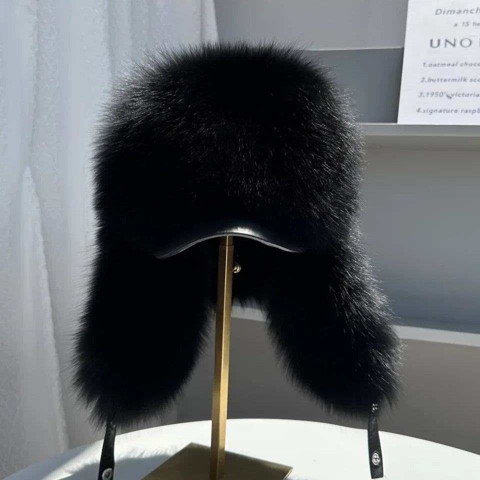 100% genuine fox fur ear-protecting hat Men real raccoon fur bomber hat Women winter warm fur real sheep leather snow hat