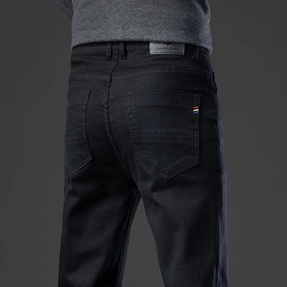 2024 Brand Thin or Thick Material Straight Cotton Stretch Denim Men's  Business Casual High Waist Light Grey Blue Jeans