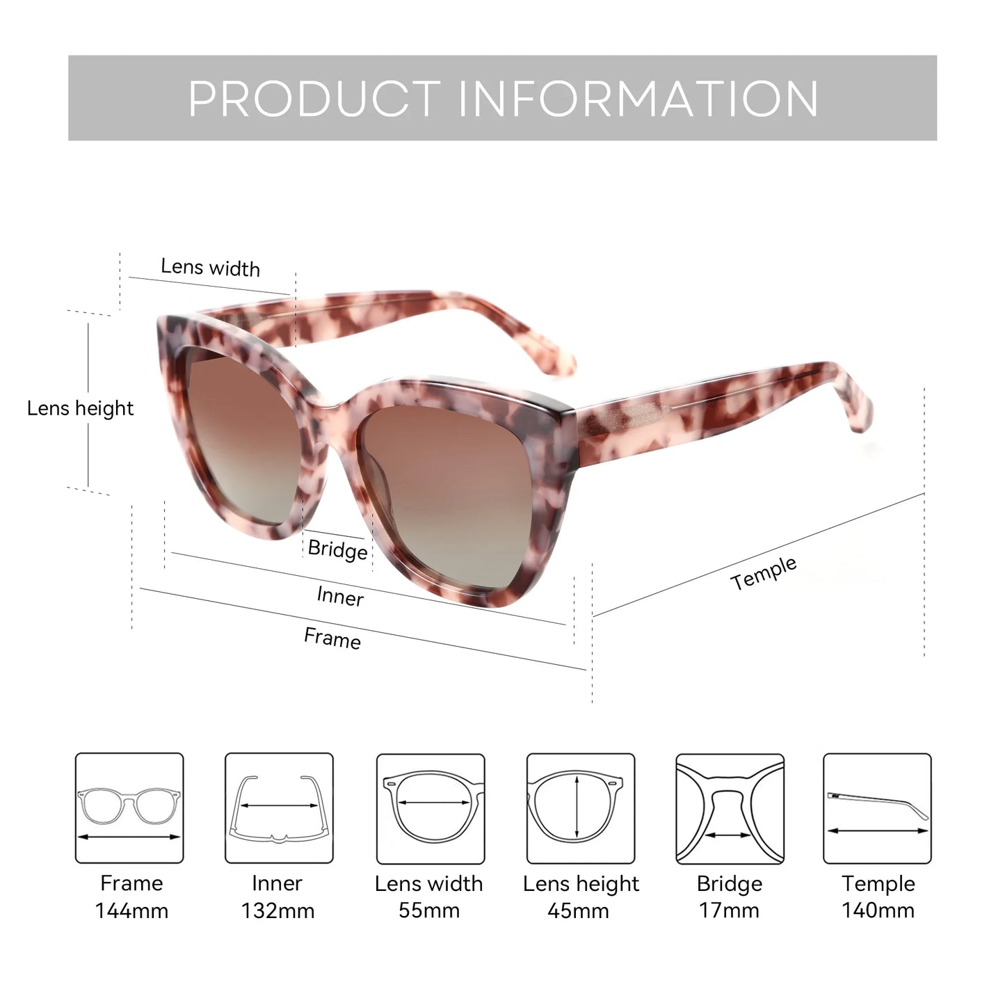 Butterfly Polarized Sunglasses Fashion Thick Frame for Women Acetate Sun Glasses Driving UV400 Protection
