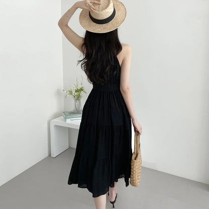 Korean Style Summer Slimming Necktie Waist Cinched Sleeveless Vest Long Dress Women's Fashionable Commute Style Inner Wear