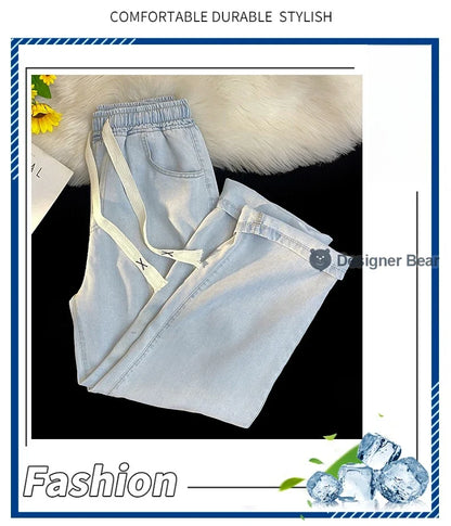 2026 New Spring Summer Men's Baggy Jeans Lyocell Fabric Wide Leg Pants Drawstring Trousers Male City Boy Plus Size S-4 5XL Y2K
