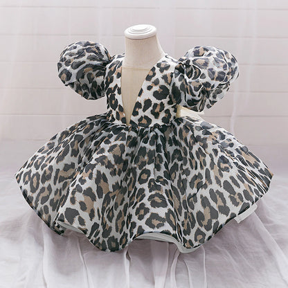 Leopard Princess Party Baby Girl Dress Toddler Tulle Wedding Bridesmaid Evening Dresses for Girls 1st Birthday Prom Tutu Costume