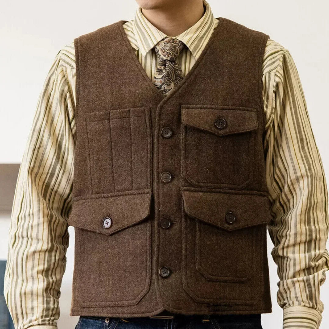 Men Vest Coffee Herringbone Single Button With Pocket Waistcoat For Wedding Banquet Business Work Office Daily Casual Men Vest