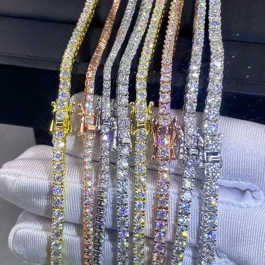 Chaîne tennis unisexe Hip Hop en moissanite, bracelet et collier en moissanite en argent sterling 925 original pour femmes et hommes, bijoux de mariage