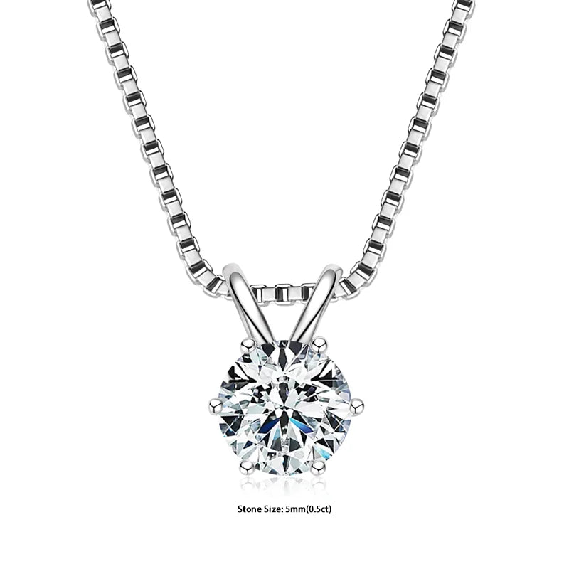 Certified 0.5-5ct Moissanite Pendant Necklaces S925 Sterling Silver Solitaire Necklace Chains For Women Jewellry Gifts