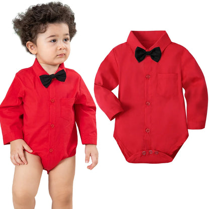 Baby Boys Dress Shirt Newborn Baptism Bodysuit Infant Wedding Christening Chritmas Formal One Piece Gentlemen Party Rompers