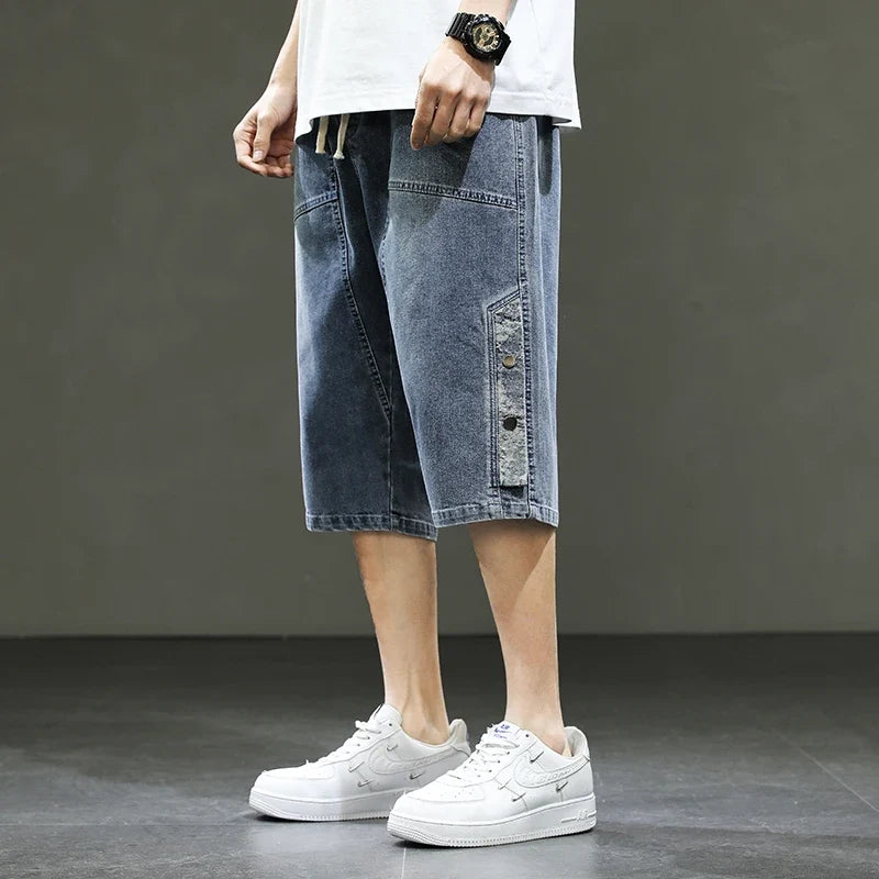 Korean Style Summer Men's Black Wide Leg Denim Shorts New Fashion Casual Baggy Short Jeans Male Plus Size 6XL 8XL YBR602
