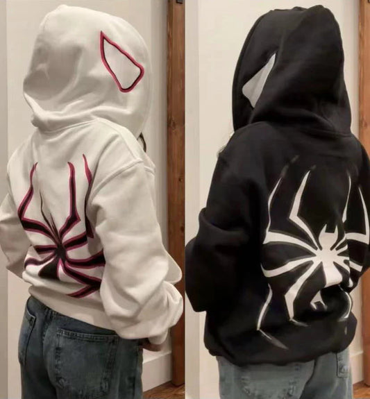 Harajuku Fashion Y2K Oversized Coat Personality Spider Print Women's Hoodie Autumn And Winter Punk Full Zip Up Hoodie Tops