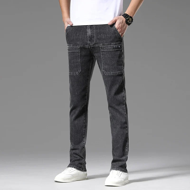 2024 New 6 Pocket Design Men's Denim Jeans Skinny Full Length Pants with High Elasticity Slim Pants Man Fashion Mid-waist Jeans