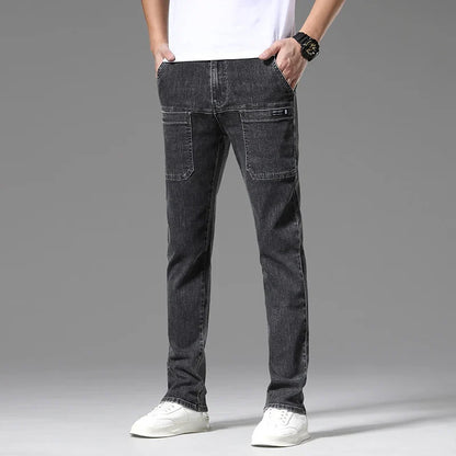 2024 New 6 Pocket Design Men's Denim Jeans Skinny Full Length Pants with High Elasticity Slim Pants Man Fashion Mid-waist Jeans