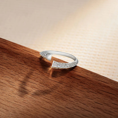 ATTAGEMS Exquise bague ouverte en moissanite couleur D VVS1 en argent sterling S925, bagues en or pour femmes, bijoux tendance pour fête