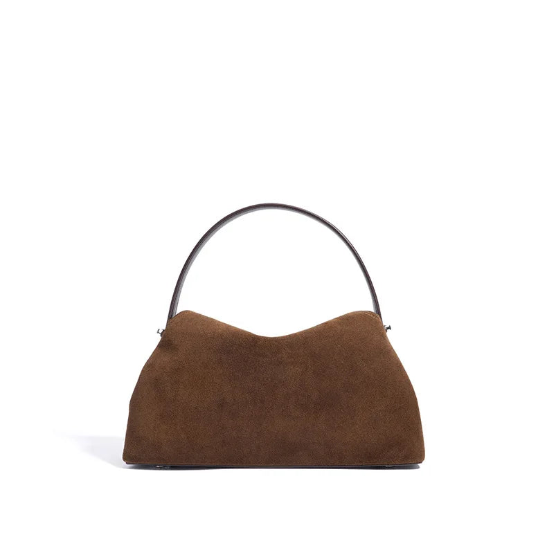 2026 Autumn Winter All-match Bowling Tote All-match Matte Suede Cowhide Leather Women Shoulder Bag Coffee Purple Noble Handbag