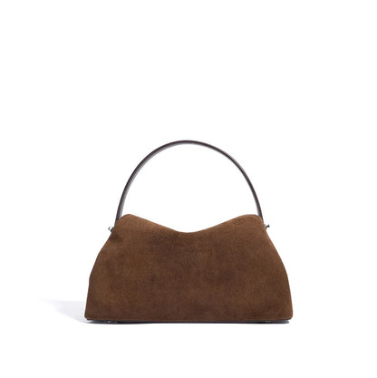 2026 Autumn Winter All-match Bowling Tote All-match Matte Suede Cowhide Leather Women Shoulder Bag Coffee Purple Noble Handbag