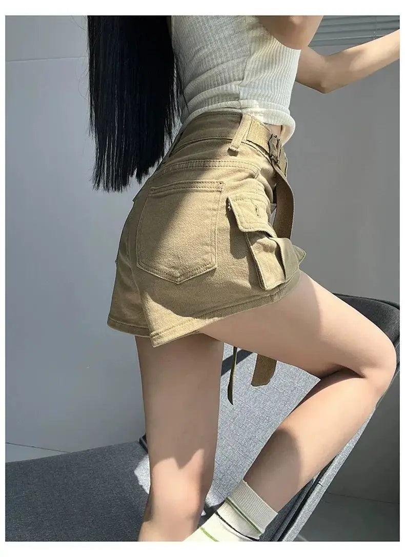 Women's High Waist Mini Skirt Y2K Denim Workwear Shorts Elastic Slimming Summer Hot Pants Trendy Plus Size Skirts for Ladies
